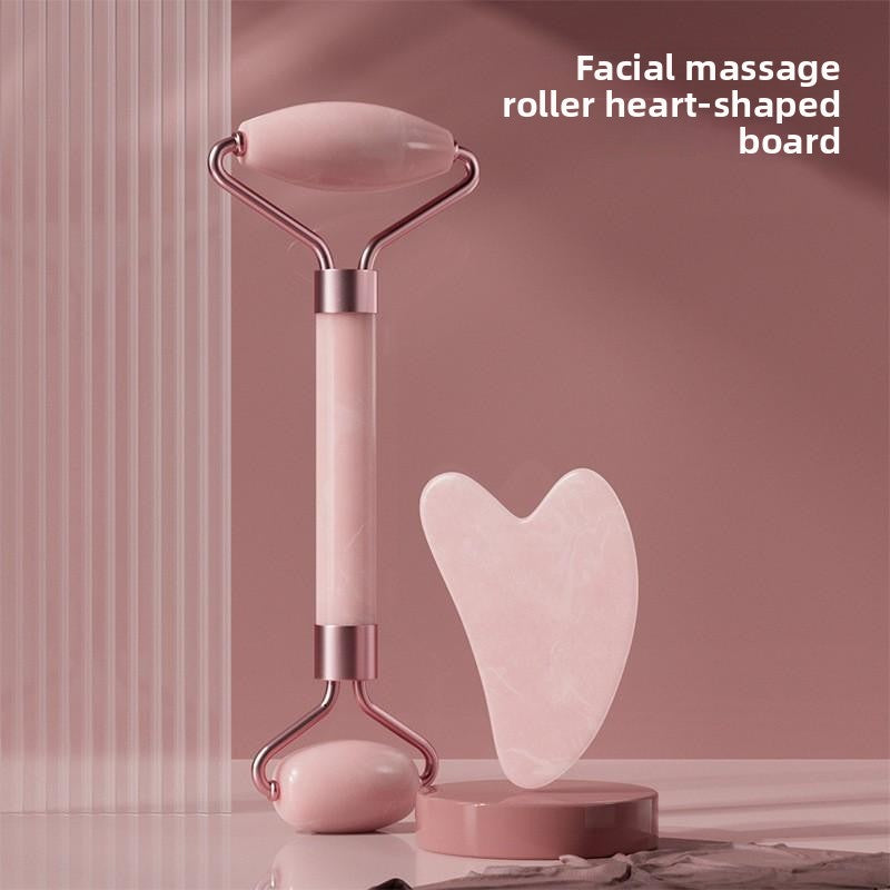 Quartz Facial Massage Roller and Heart-Shaped Gua Sha