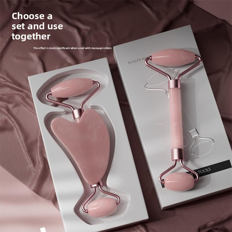 Quartz Facial Massage Roller and Heart-Shaped Gua Sha
